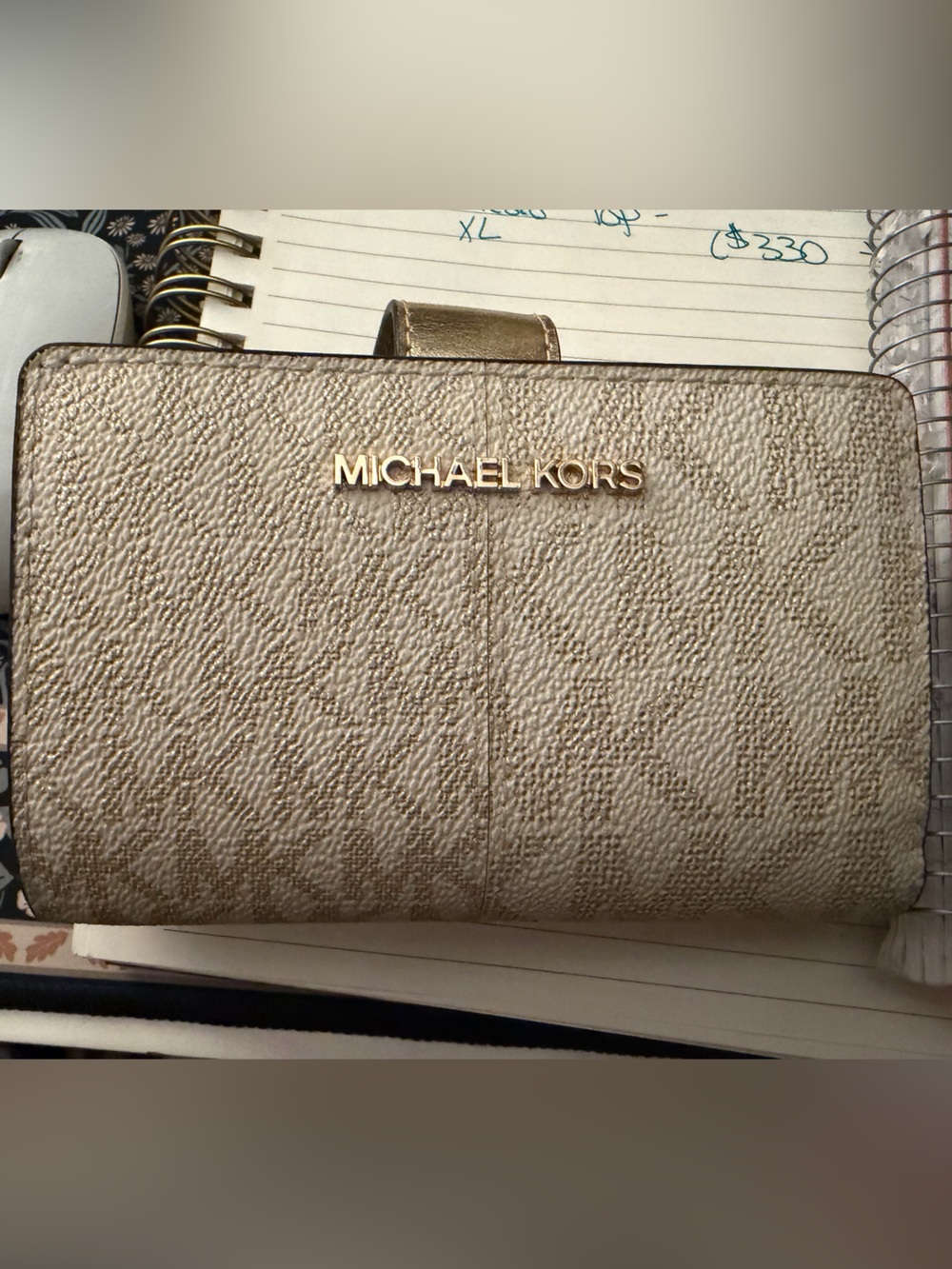 Leather Gold and Signature Michael Kors Wallet. Perfect condition!